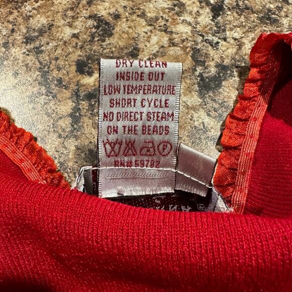 Adrianna Papell Top Vintage Y2K Coquette Girly Embellished Satin Trim Red Small - Picture 3 of 6